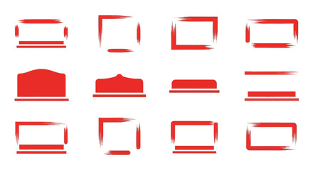 Twelve red brushstroke bordered rectangular and arched shapes are arranged in a 3x4 grid