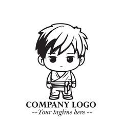 Black and White Chibi Boy Illustration with Jacket and Boots in Bold Thick Line Art Minimal Style
