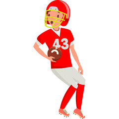 Young Woman in Red Football Uniform Number 43 Holding American Football Ready to Play Sport on White Background
