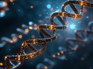 Dynamic visualization of genetic data streams reveals intricate patterns and connections within DNA structures in a digital atmosphere
