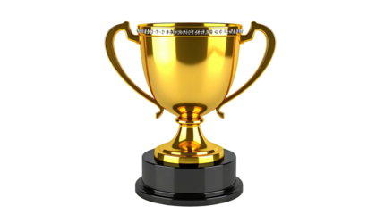 Shiny golden trophy with a row of gems atop black base