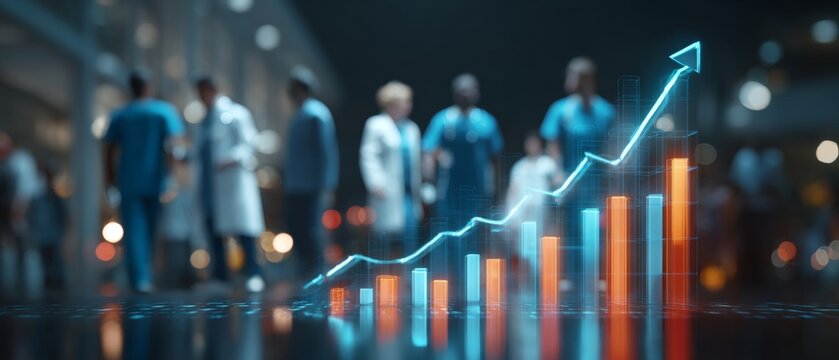 Innovative methods in surgery: seamless integration of tech and talent. Stock market. Medical experts navigate digital data for precision in patient care. Financial report. Financial charts. - Powered by Adobe