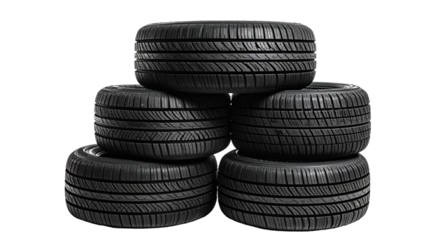 Stacked tires, textured black rubber treads
