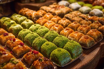 Mixed Baklava Dessert: Traditional Turkish Pastry Sweet with Pistachio