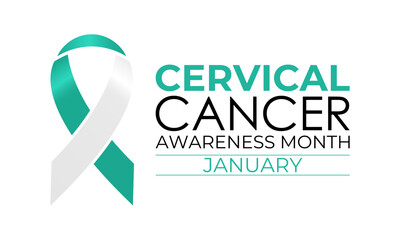 Cervical Cancer Awareness Month promotes prevention and early detection. Support women’s health with teal and white ribbons and awareness campaigns. Banner poster background design template. Vector.
