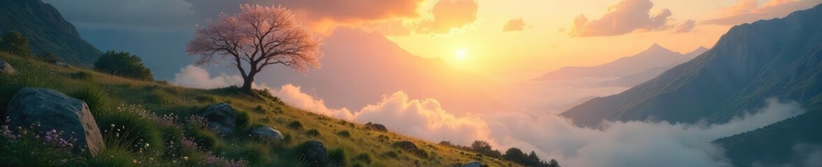 Fototapeta premium A serene landscape bathed in ethereal light, conveying a sense of inner peace and boundless potential, inviting contemplation and spiritual awakening , imagination, vision