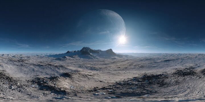 Moon HDRI. Space Background with 360 Degree Moon Landscape and Equirectangular Projection