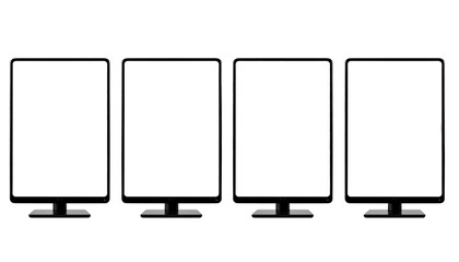 4 vertical, elongated rectangles on small platforms, dark background