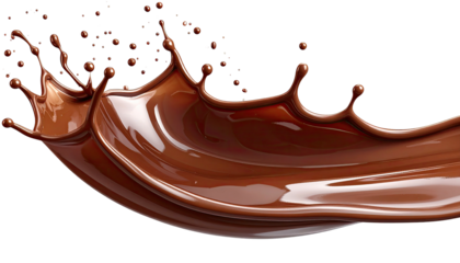 Chocolate splash with tiny droplets, dark against black