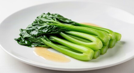 Refined Commercial Photography of Stir fried Chinese Broccoli Gai Lan Clean Plating Style