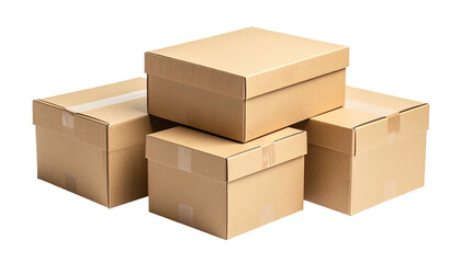 Stack of four closed brown cardboard boxes