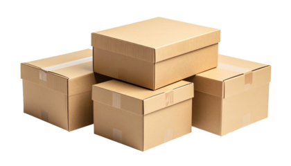 Stack of four closed brown cardboard boxes