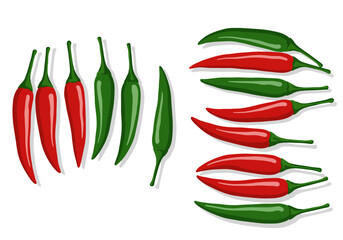 Illustration of Red and Green Chili Peppers arranged in groups.