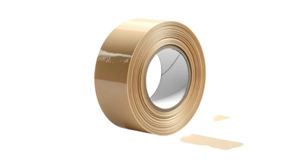 Brown packing tape roll, ready for use, isolated view