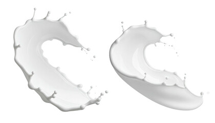 Two white liquid splashes, curved shapes against black backdrop