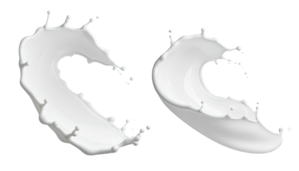 Two white liquid splashes, curved shapes against black backdrop