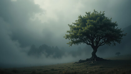 misty morning in the forest,