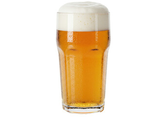 Isolated full pint glass of golden beer with head ready to drink refreshment beverage