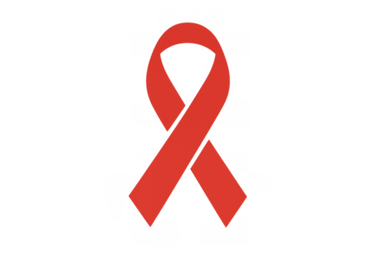 Red ribbon symbol for world aids day, hiv awareness, support, and solidarity, transparent background - Powered by Adobe