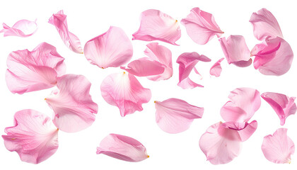 Floating, scattered pink petals on black backdrop, edges brightened
