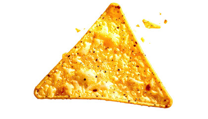 Golden, textured tortilla chip, triangle, speckled