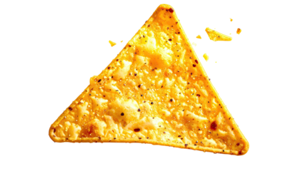 Golden, textured tortilla chip, triangle, speckled