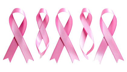 Five pink ribbons symbolizing support for breast cancer awareness