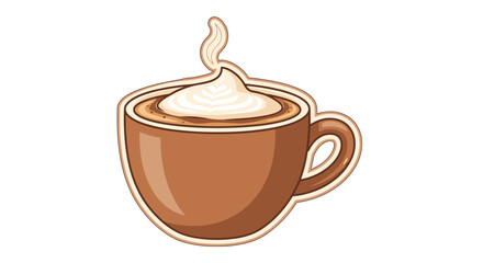 Illustration of a steaming mug filled with rich coffee topped with whipped cream decoration