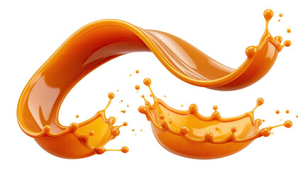 Caramel swirls and splashes suspended