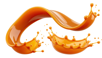 Caramel swirls and splashes suspended