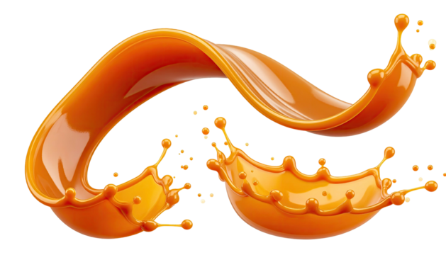 Caramel swirls and splashes suspended