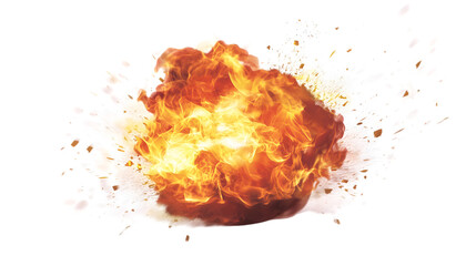 Fiery explosion with bright orange flames and dynamic energy on a transparent background