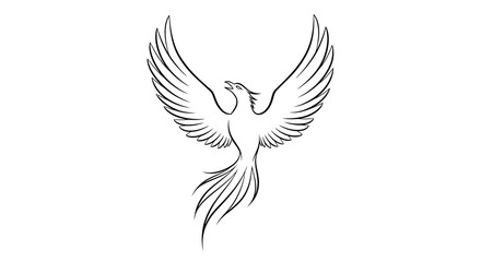 Elegant rising phoenix illustration with detailed wings and tail feather design