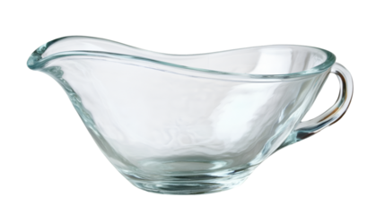 Elegant clear glass gravy boat with handle for serving sauces