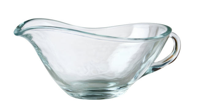 Elegant clear glass gravy boat with handle for serving sauces