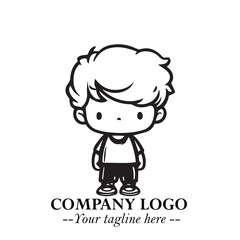 Obraz premium Black and White Chibi Boy Illustration with Jacket and Boots in Bold Thick Line Art Minimal Style 