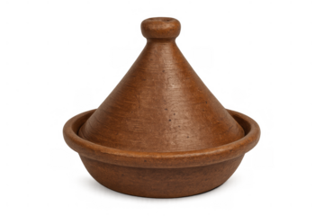 Moroccan tagine pot isolated on transparent background, traditional north african earthenware cooking vessel with conical lid