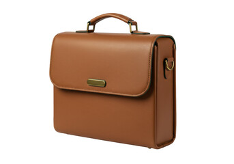 Isolated Brown Leather Briefcase with Top Handle and Clasp for Professional Work Style