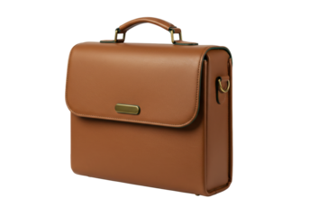 Isolated Brown Leather Briefcase with Top Handle and Clasp for Professional Work Style