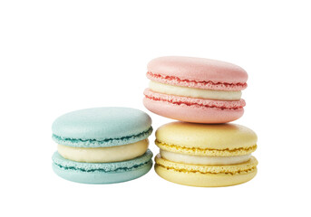 Isolated macarons stack, confectionery treats in pastel colors. Food photography for menus.