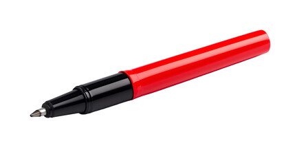 Close up of a red and black marker pen against a in studio shot