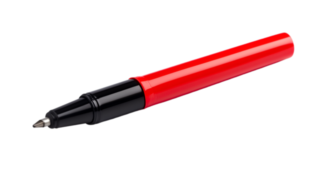 Close up of a red and black marker pen against a in studio shot