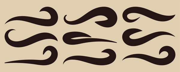 Swooshes text tails, swash underline. Texting tail for lettering or old varsity sport logo vector for apps or web retro style. Hand drawn swirl swoosh underline.