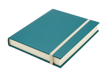Isolated teal notebook with elastic band for school or business notes, agenda, or journal