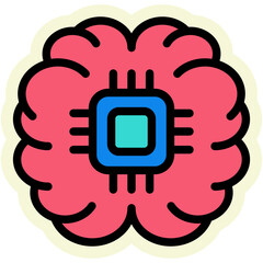Brain Sticker Icon | AI, Intelligence, and Creative Thinking Vector Illustration for Web, App, and Education Design