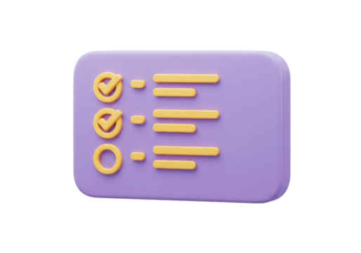 Isolated 3D illustration checklist document of to do list tasks planning in purple, isolated