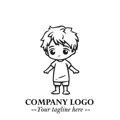 Black and White Chibi Boy Illustration with Jacket and Boots in Bold Thick Line Art Minimal Style
