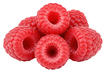 Isolated pile of fresh raspberries for healthy eating, snacks, and tasty vegetarian diet
