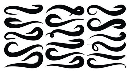 Hand drown swirl swashes. Abstract Swash Vector Pack. Swish typography font elements for athletics, baseball, football decoration. Calligraphy swirls, text tails swoosh vector illustration. 