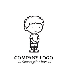 Black and White Chibi Boy Illustration with Jacket and Boots in Bold Thick Line Art Minimal Style
